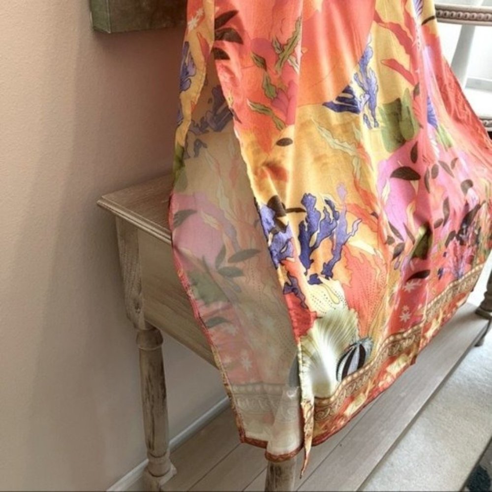 Coral Floral Satin Kimono Robe - Picture 7 of 9